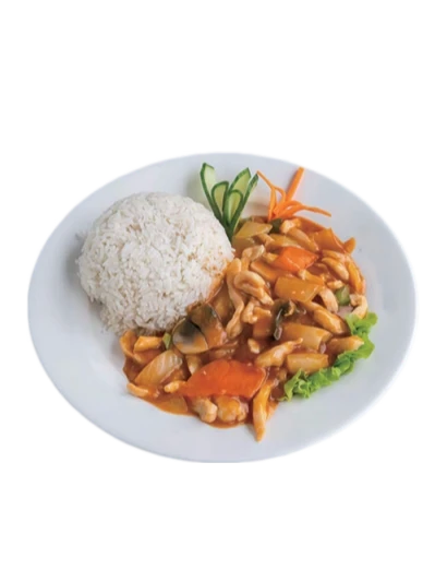 C2. Poulet au curry rouge au lait de coco avec Riz🌶️